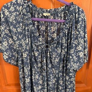 Women's Navy Blue Floral Peasant Top - Unbranded 2x